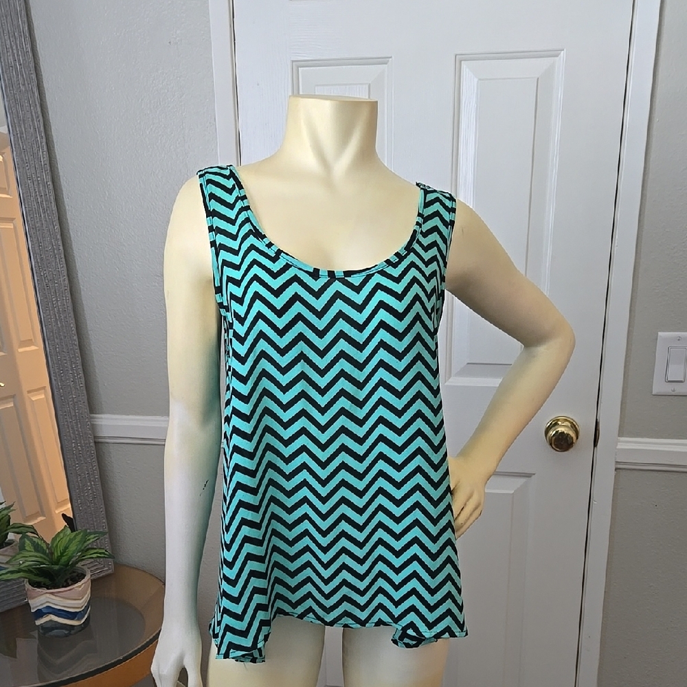 Teal and White Relaxed Fit Sleeveless Tank Top